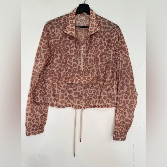 Good American Desert Leopard Lightweight Sheer Quarter Zip Spring Pullover - Picture 1 of 7